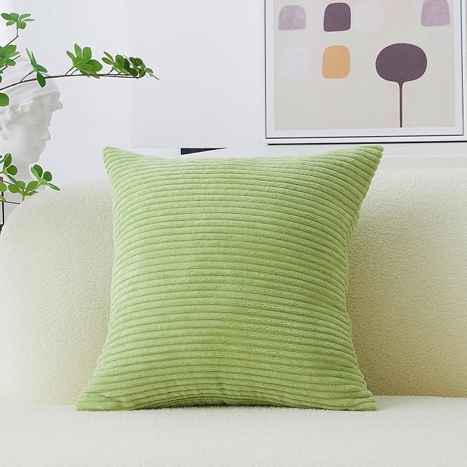 Home Brilliant Large Pillow Cover 26x26 Euro Sham Corduroy Sage Green Throw Pillow Cover for Couch Bench Car Patio Summer Decor, 66 cm, Apple Green