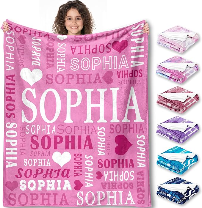 Yofair Ships Next Day, Personalized Blanket Gifts for Teen Girls Custom Blanket with Name Flannel Throw Girls Blankets Customized Daughter Gifts for Kids Adult