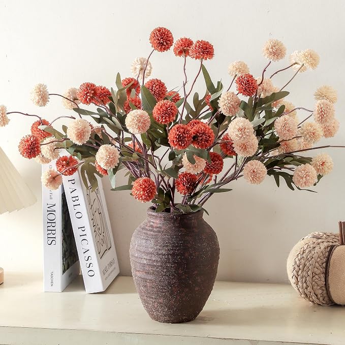 Ceramic Flower Vase 7.4 inch Farmhouse Rustic Vase for Home Decor Handcrafted Pottery Vase Small Terracotta Vases for Dining Table Decor Fireplace Living Room Bathroom Wedding Centerpiece