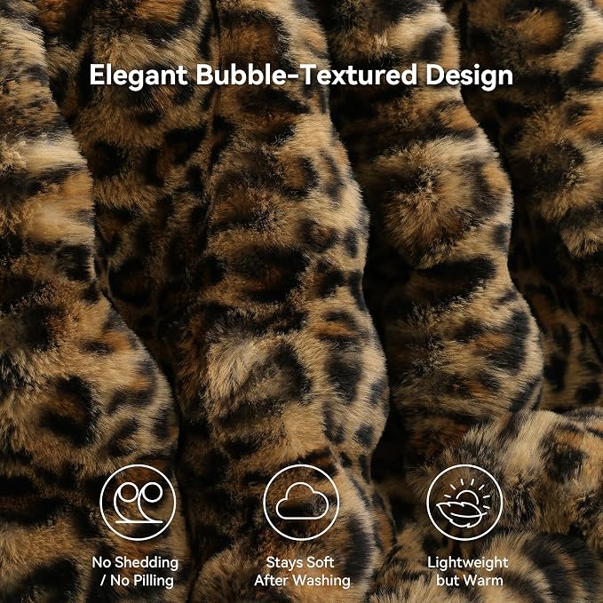 Faux Fur Throw for Couch - Leopard Brown Bubble Blanket 50"x60" | Fluffy Plush Fuzzy Cheetah Throw for Sofa & Bed, Super Soft Cozy Comfrt Blanket,Luxury Aesthetic Leopard Decor Gift for Women