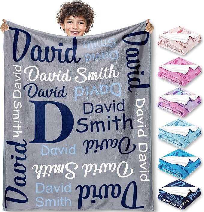 Yofair Ships Next Day, Personalized Blankets for Kids Custom Name Blanket for Boy Flannel Throw Blanket Customized Son Gifts for Teen Boys
