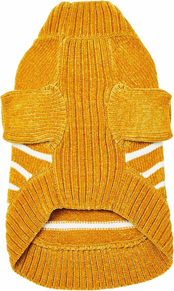 Blueberry Pet Cozy Soft Chenille Classy Striped Dog Sweater in Mustard, Back Length 20", Pack of 1 Clothes for Dogs