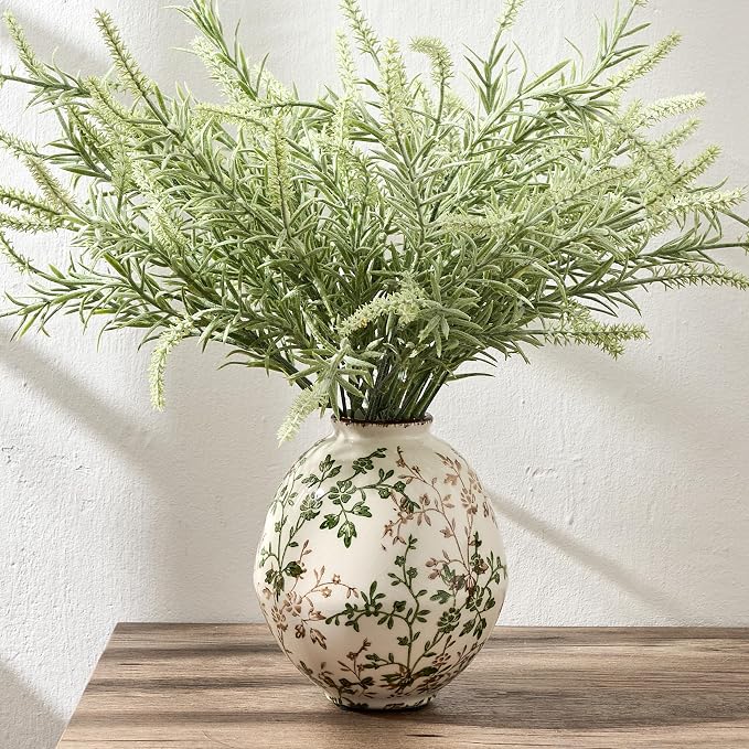 Green and Beige Antique Vase, 5.83 Inch Vintage Chinoiserie Floral Vase, Rustic Ceramic Vase for Home Decor, Living Room, Bookshelf, Office, Entryway, Garden, Chinoiserie Decor, Tuscan Decor