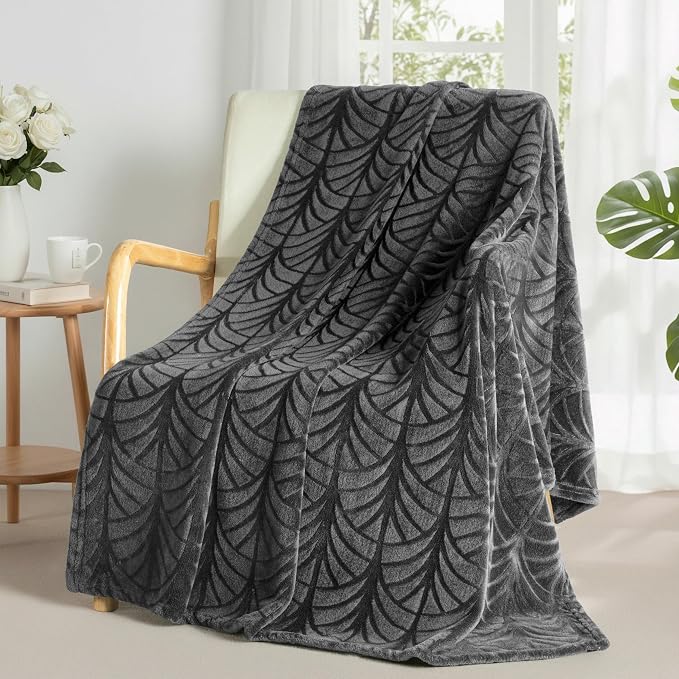 Whale Flotilla Soft Flannel Fleece Throw Blanket for Couch, Dark Grey | Cozy Lightweight Breathable Velvet Sofa Throws, Plush Fluffy Vintage Pattern Decorative Blanket for Bed, All Season, 50"x60"