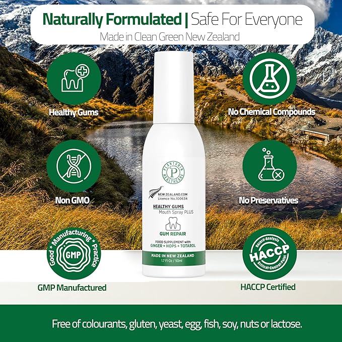 Plantonin Oral Rinse Spray for Gum Disease and Gingivitis Treatment for Adults - 50ml 142 Servings - Alcohol Free Natural Alternate of Toothpaste with Ginger and Totarol - Bleeding Gums Treatment