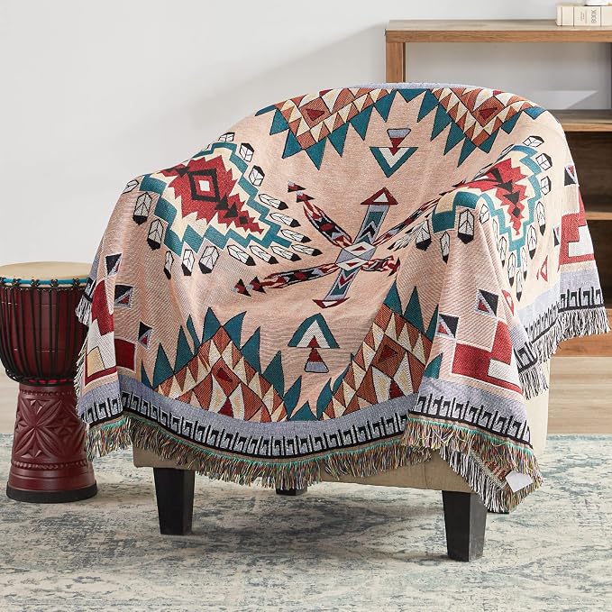 Native American Blanket Boho Throw Blanket for Sofa and Bed, Mexican Decorative Farmhouse Blanket, Southwest Decor Woven Blankets, Aztec Throw Blankets Bohemian with Tassel(Brown,50×60 inch)