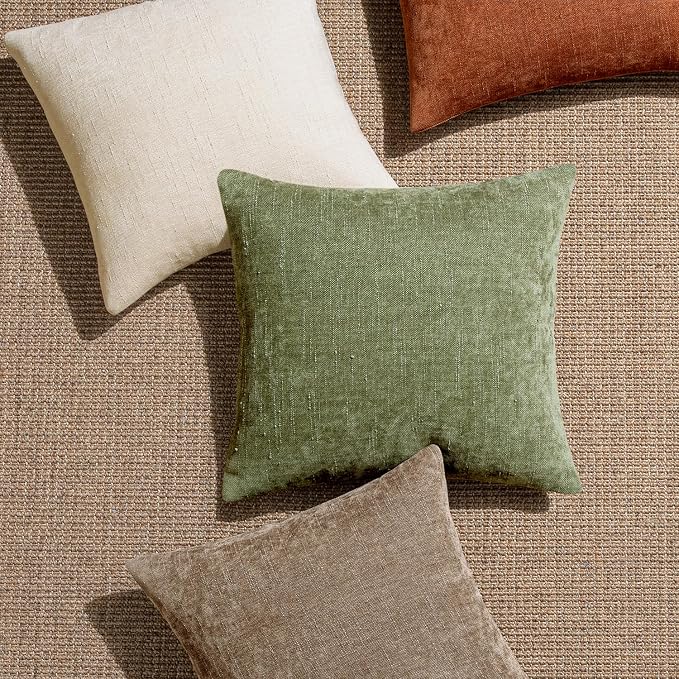 MIULEE Pack of 4 Fall Decorative Throw Pillow Covers 18x18 Inch Chenille Textured Throw Pillows Boho Farmhouse Cushion Covers Vintage Home Decor for Couch Sofa Bed Living Room，Taupe Brown Green
