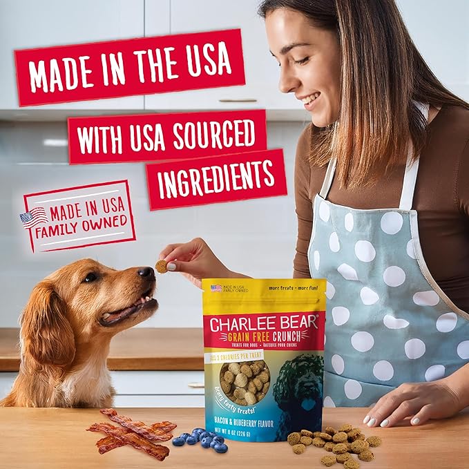 Charlee Bear Crunchy Dog Training Treats, 3 Flavor Variety Pack 8oz 3-Pack | Low Calorie 3 cal, Grain Free, Natural Mini Treats, For Puppies Small Medium Large Dogs, USA Made