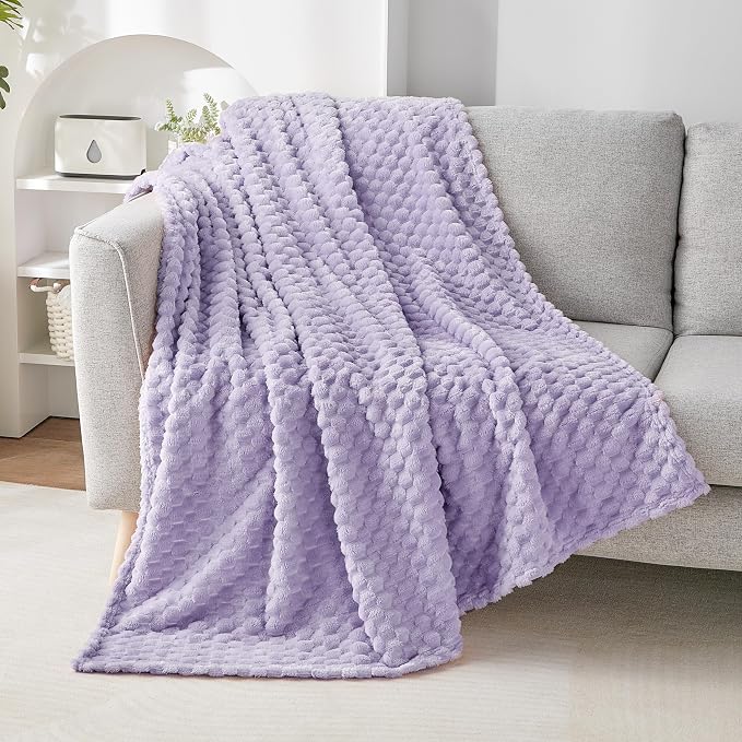 EXQ Home Fleece Blanket Twin Size for Couch or Bed - 3D Imitation Turtle Shell Jacquard Decorative Blankets - Cozy Soft Lightweight Fuzzy Flannel Blanket Suitable for All Seasons(60"×80",Light Purple)