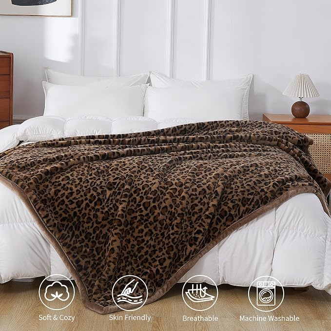 Luxury Leopard Print Faux Fur Cheetah Throw Blanket Reversible Soft Thick | Rabbit Fur Flannel Fleece Warm Fuzzy Plush Blankets for Couch Bed Sofa Cozy Gift for Women Throw 50x60 inches