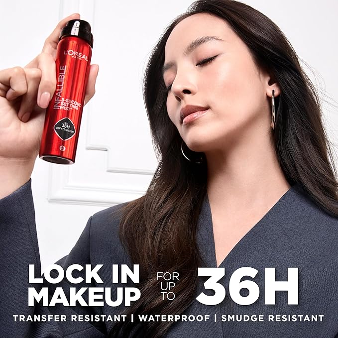 L'Oreal Paris Infallible 3-Second Setting Spray Mist, Microfine Mist for up to 36HR Wear, Clear, 1.76 oz