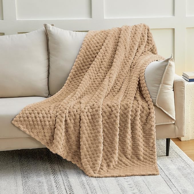 EXQ Home Fleece Blanket Queen Size for Couch or Bed - 3D Imitation Turtle Shell Jacquard Decorative Blankets - Cozy Soft Lightweight Fuzzy Flannel Blanket Suitable for All Seasons(90"×90",Brown)