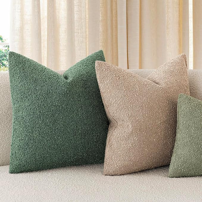 Foindtower Pack of 2 Textured Boucle Throw Pillow Covers Accent Solid Pillow Cases Cozy Soft Decorative Couch Cushion Case for Chair Sofa Bedroom Living Room Home Decor 18x18 Inch Pine Green