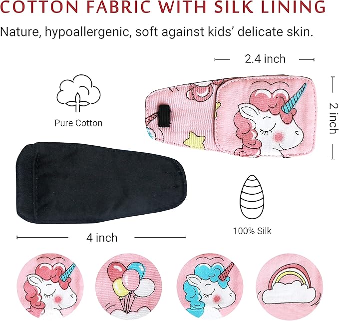Astropic Cotton & Silk Eye Patch for Kids Glasses (Right Eye, Pink Hair Unicorn)