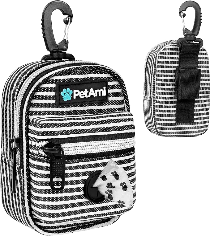 PetAmi Dog Poop Bag Holder for Leash, Pet Waste Bag Dispenser, Stripe Black