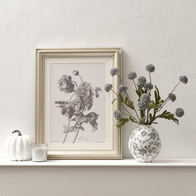 5.83 Inch Vintage Gray Chinoiserie Floral Vase, Antique Rustic Ceramic Vase for Home Decor, Living Room, Bookshelf, Office, Entryway, Garden, Chinoiserie Decor, Tuscan Decor