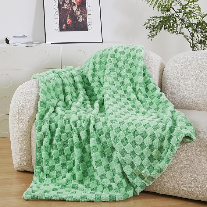 Luxury 3D Checkered Throw Blanket Reversible Thick Warm Blankets for Couch | Soft Velvet Flannel Fuzzy Plush Gift for Women