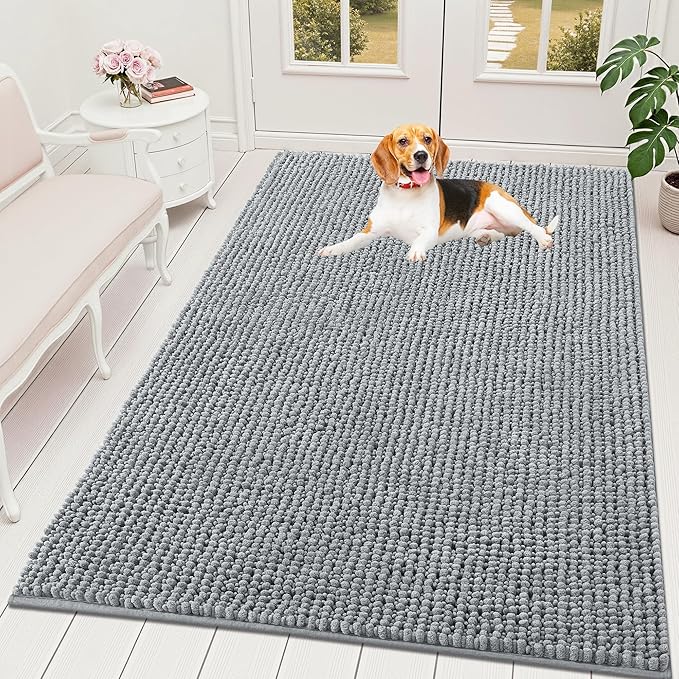 OLANLY Dog Door Mat for Muddy Paws 70x46, Extra Absorbent Chenille Mud Mat | Grey, Absorbs Moisture and Dirt, Non-Slip Machine Washable Doormat, Quick-Drying Indoor Entryway Floor Mat for Dogs