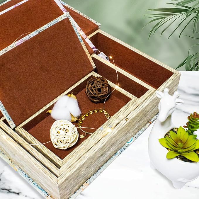 Fake Book Storage Box Decorative Flower Bird Pattern Set of 3 | Trinket Keepsake Greeting Card Book Shaped Storage Box,Vintage Box Coffee Table Decoration,Graduation Gift