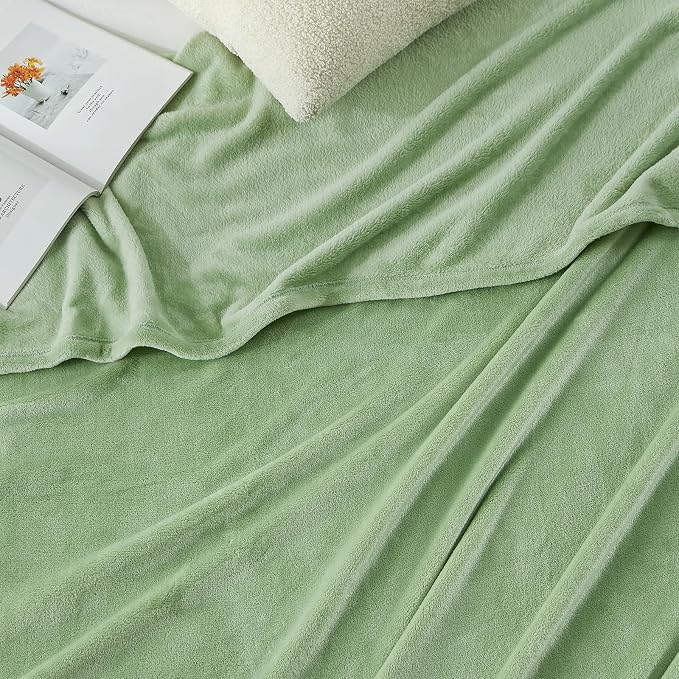 Hansleep Twin Sage Green Fleece Blanket, Soft Flannel Bed Blanket | Fuzzy Cozy Blanket 60x80 Inches, Multi-use for Bed, Sofa, Couch, Travel, Camping, All Season Warm Lightweight Cover