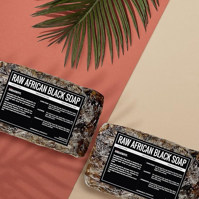 Sheanefit Raw African Black Soap Bar - For All Skin Types - Face, Body, Hair Soap Bulk Bars (15 Ounce (Pack of 5))