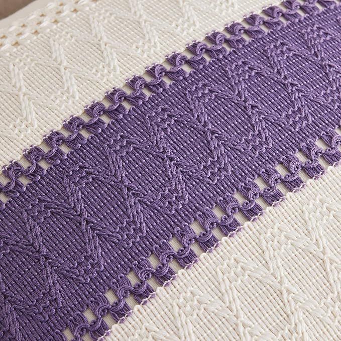 2 Pack Boho Throw Pillow Covers, Contrast Purple 16x16in | Soft Breathable Cotton, Farmhouse Decorative Couch Pillow Cases, Cushion Covers for Sofa Bed Living Room Home Decor