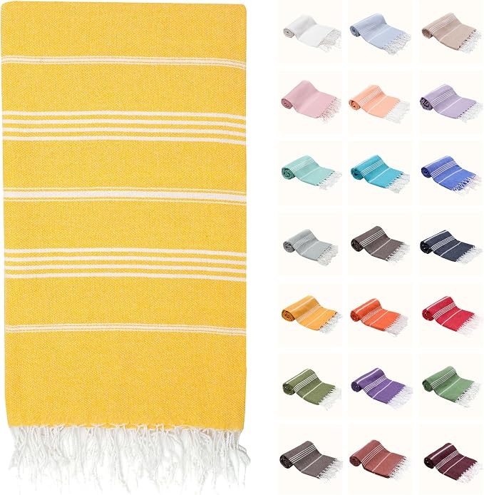 PARK & OZ Turkish Beach Towel – Oversized 100% Cotton, Quick-Dry, Absorbent, Sand-Free Blanket 72x40 – XL, Lightweight Pool Towel for Adults, Women, Men – Sand Resistant & Perfect Travel (Yellow)
