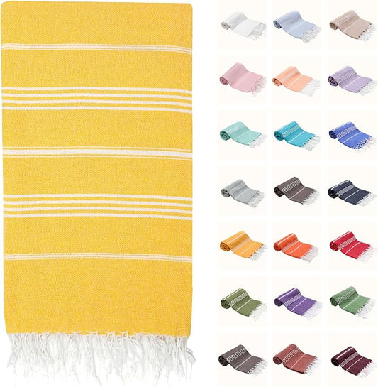 PARK & OZ Turkish Beach Towel – Oversized 100% Cotton, Quick-Dry, Absorbent, Sand-Free Blanket 72x40 – XL, Lightweight Pool Towel for Adults, Women, Men – Sand Resistant & Perfect Travel (Yellow)