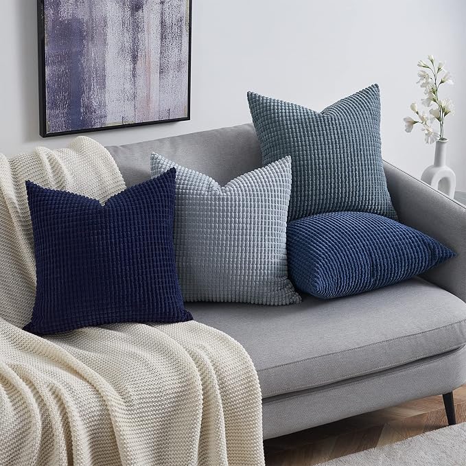 Topfinel Navy Throw Pillows Covers for Couch-18" x 18" Set of 4-Multi Marine/Dusty/Grey/Blue Combo-Fluffy Corduroy Kids Washable Decorative Cushion Case