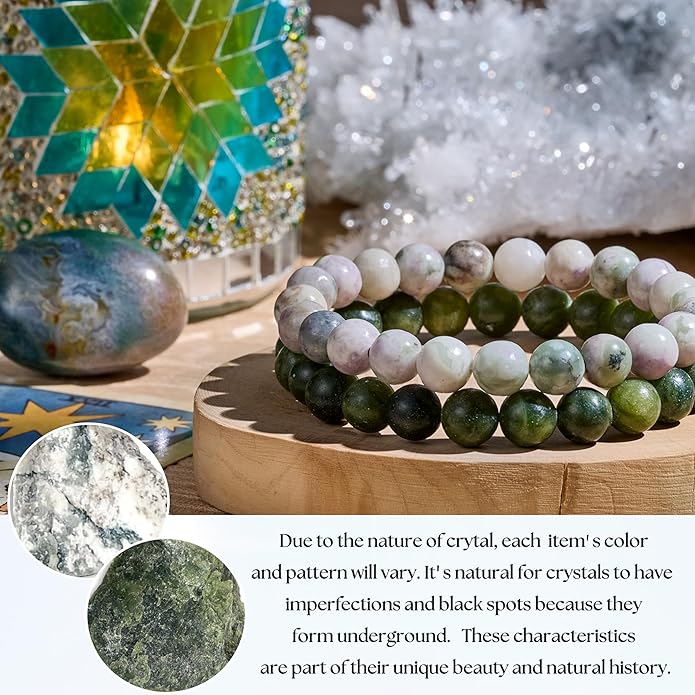 Bivei Natural Gemstone Semi Precious Healing Crystals Handmade Stretchy Round Beads Bracelet,Stocking Stuffers for Women Enhance Positive Energy