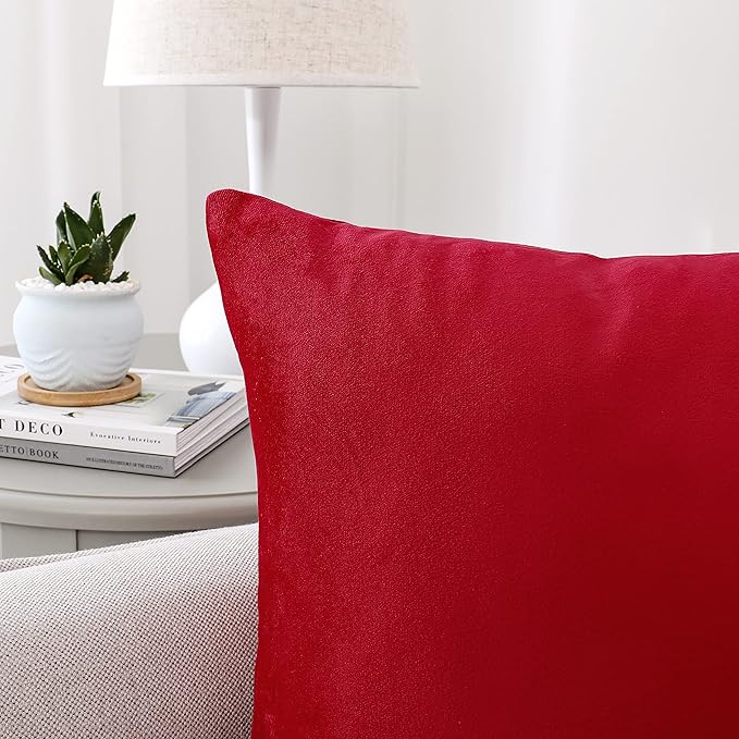 NiNi ALL Red Velvet Throw Pillow Covers 26x26 Pack of 2 Decorative Couch | Soft Solid Boho Cushion Squar Pillow Cases for Chair Sofa Bedroom Farmhouse Living room Modern Luxury Home Decor Christmas