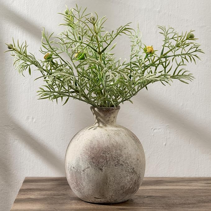 6.38" Ceramic Vase for Home Decor, Decorative Terracotta Farmhouse Rustic Vases for Living Room Kitchen Bedroom Bathroom Entryway Mantel Table, Pottery Vases for Grass Pampas Dried Fresh Flowers