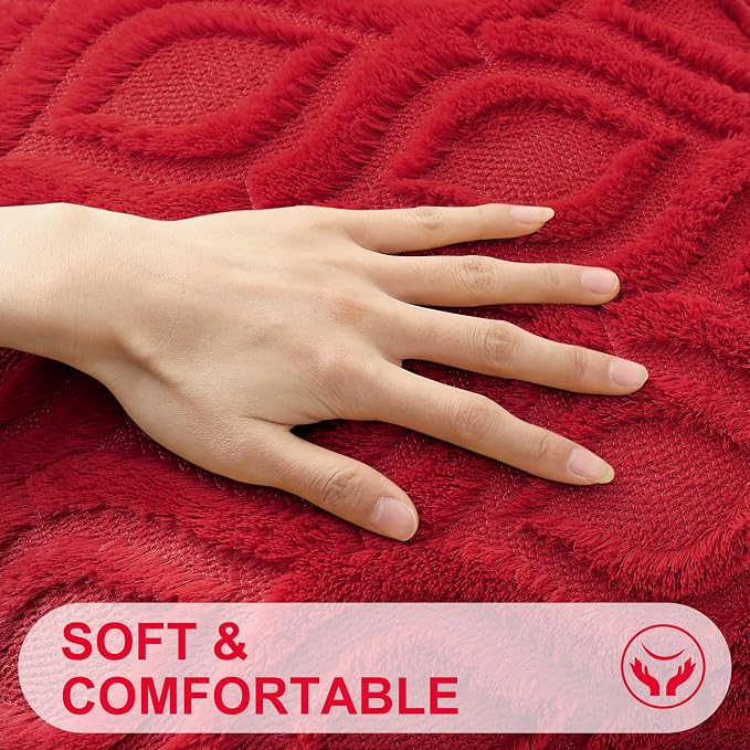 decorUhome Faux Fur Plush Soft Red Throw Pillow Covers 22x22 Set of 2 | Plush Solid Fall Couch Pillow Covers, Accent Modern Farmhouse Neutral Decorative Square Pillow Cases for Sofa Bed Living Room