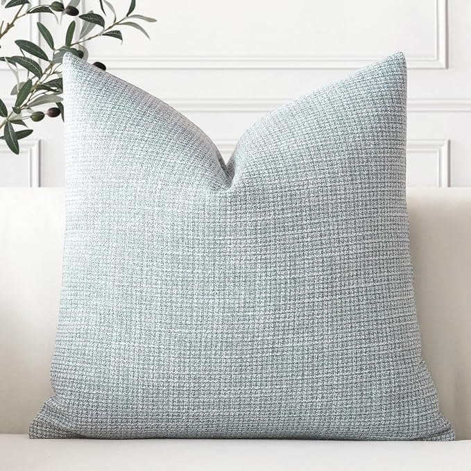 OTOSTAR Linen Throw Pillow Cover Set of 1 Decorative Square Pillowcases Cushion Covers 22x22 Inch for Home Decor Sofa Bedroom Car 55 x 55CM Blue Grey