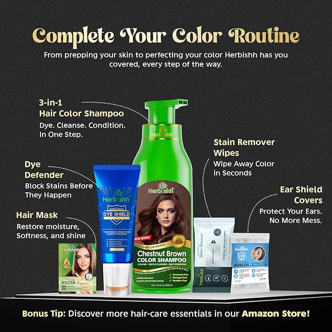 Herbishh Hair Color Shampoo for Gray Hair – Magic Hair Dye Shampoo – Colors Hair in Minutes–Long Lasting–500 Ml–3-In-1 Color for Women & Men –Ammonia-Free (Chestnut Brown)