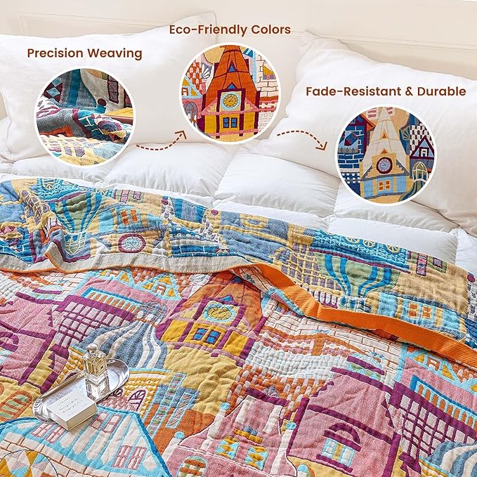 MSGKV Roman Castle Cotton Throw Blanket 60"x80" Art Woven Twin Blanket | Roman Castle Pattern, Muslin Throw, Art Woven Design, Twin Size Blanket, Lightweight Comfort, Decorative Home Accent