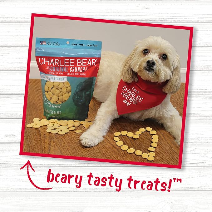 Charlee Bear Original Crunch Dog Treats, Cheese and Egg, 16 Ounce Resealable Bag, Low Calorie Training Treats for Dogs, Limited Ingredient, Healthy, Crunchy Dog Snacks, Made in USA (Pack of 2)