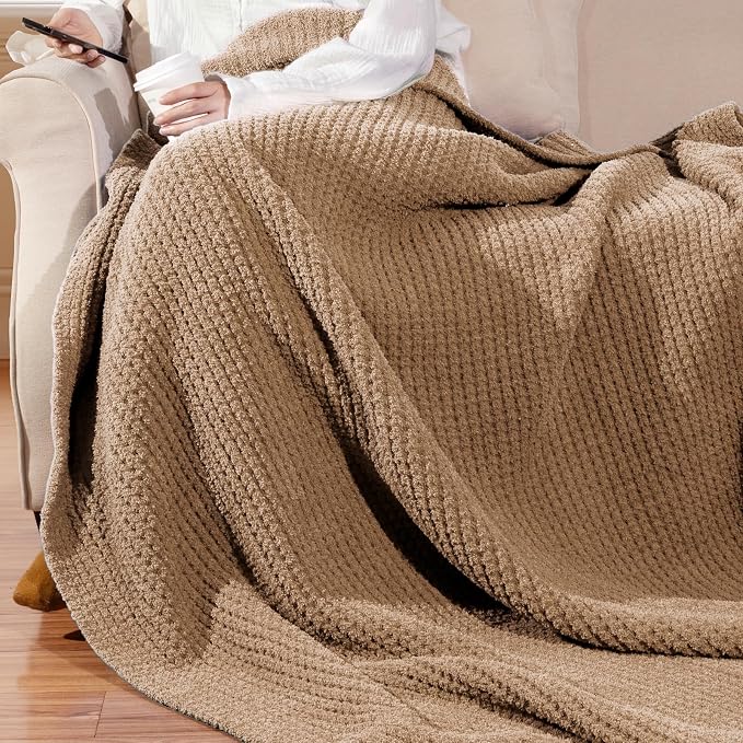 Waffle Knit Throw Blanket for Couch, Soft Cozy Chunky Knit Thick Knitted Blanket for Sofa, Bed, Gift for Women Girls Home Decor (Beige, Throw 50"x60")
