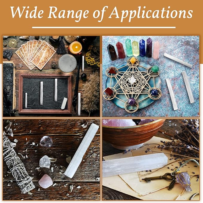 Tessco for you 12 Pieces 3.2 to 4 Inches Selenite Crystal Wands Selenite Sticks White Crystals and Healing Stones Spiritual Long Healing Crystals Stick for Reiki Energy Home Supplies