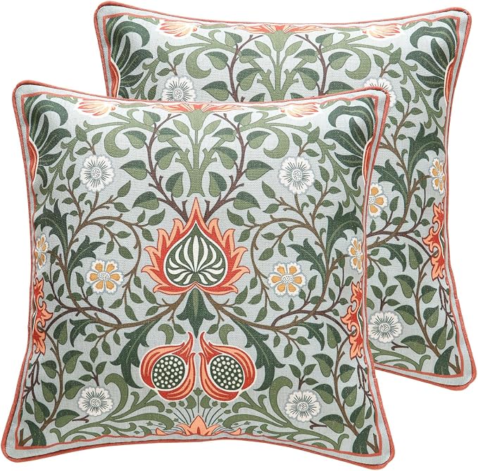 Designer Linen Square Throw Pillow Cover,Set of 2,18"x18"-Naples A | Vintage French Elegant Pillow Cover,Concealed Zipper Design,Floral Pattern,Sofa,Bedroom,Living Room,Lounge Chairs