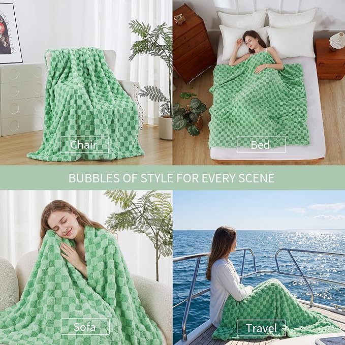 Luxury 3D Checkered Throw Blanket Reversible Thick Warm Blankets for Couch | Soft Velvet Flannel Fuzzy Plush Gift for Women