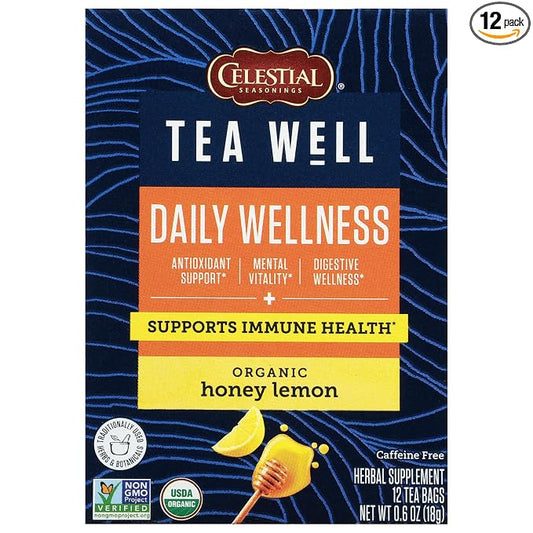 Celestial Seasonings TeaWell Herbal Tea, Daily Wellness, Organic Honey Lemon, 12 Count