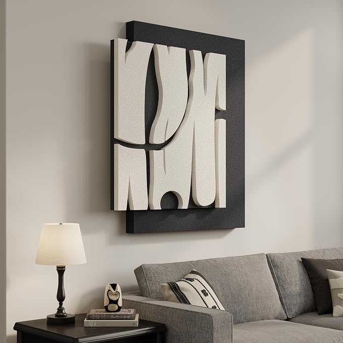 Cuspin Black and White Abstract Wall Art for Living Room, Modern Minimalist Geometric Artwork for Walls, Contemporary 3D Textured Paintings Wall Decor for Bedroom Dining Room Hallway Office
