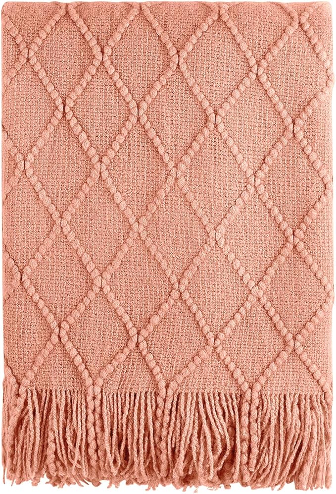 BOURINA Orange Throw Blanket 60x80 Inch Boho Knit Soft Throw Sofa Blanket | Knitted Throw Blanket 60x80 Inches, Soft Lightweight Boho Weave Throw Decorative Couch Blanket for Living Room Bedroom Chair