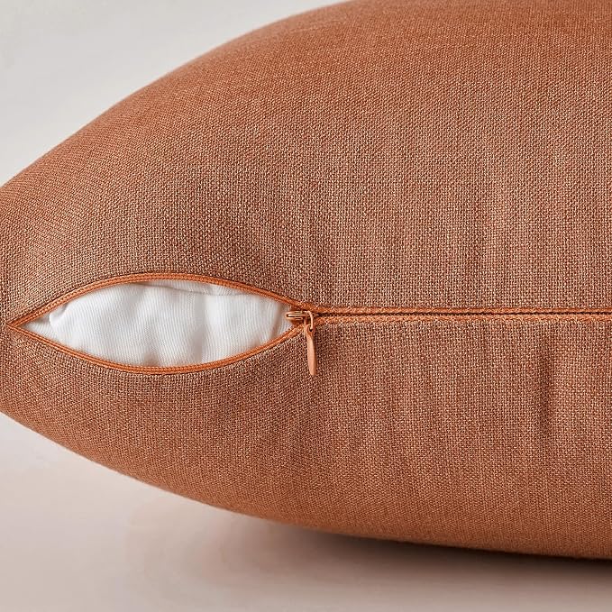 MIULEE Pack of 2 Decorative Linen Burlap Textured Pillow Covers Fall Farmhouse Boho Accent Pillowcases for Sofa Car Couch Bedroom Living Room Decor 18x18 Inch Rust