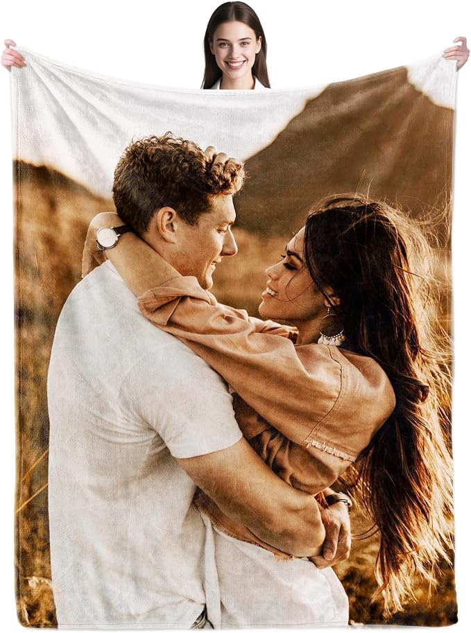 SHIPS NEXT DAY Custom Blanket with Picture Text Personalized Throws Blanket with Photos Customize Blanket Customizable Blankets Customized Gifts for Mom Dad Couple Girlfriend Boyfriend Wife Husband