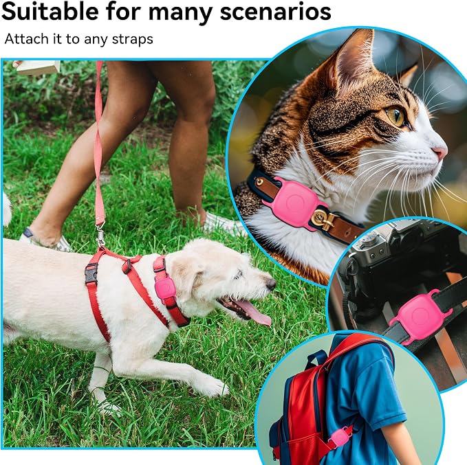 DDJ Waterproof Dog Collar Holder for Life360 Tile Mate Tracker, 2-Pack Durable Silicone Cover, Anti Lost for Life 360 Tile Tracker Case for Cat &Pet Collars, Easy Installation, Lightweight, Pink Punch