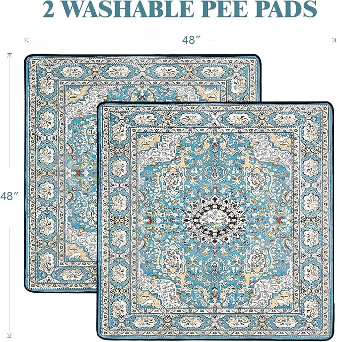 Washable Pee Pads for Dogs, Reusable Puppy Pads 48"x 48" 2 Pack | Leak-Proof, Super Absorbent Potty Training Pads With Non-Slip Backing For Crates, Floor, Playpen, Whelping & Furniture