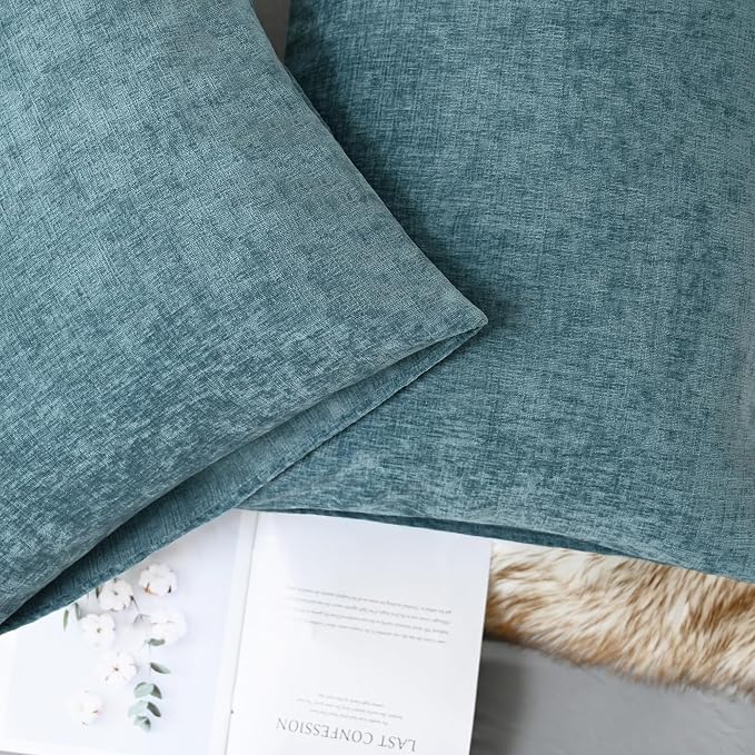 CaliTime Decorative Standard Throw Pillow Covers 26 X 20 Inches Smoke Blue | Pack of 2, Cozy Chenille Cushion Cases for Sofa Bed Living Room Farmhouse Home