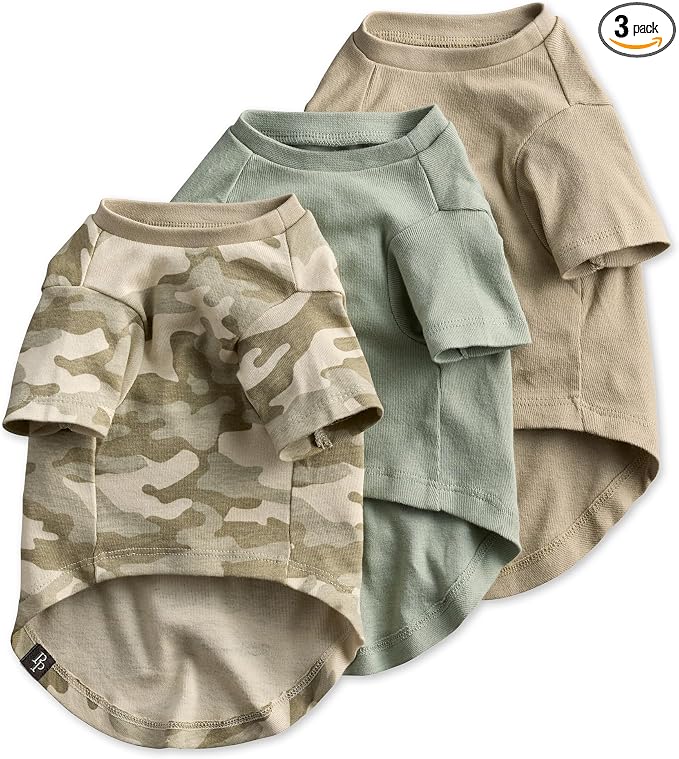 Pet Passion Toby II Dog T-Shirt, 3 Pack, Sage Camo, X-Small | GOTS-certified organic cotton short-sleeve tee. Breathable, soft & sustainable for everyday wear.